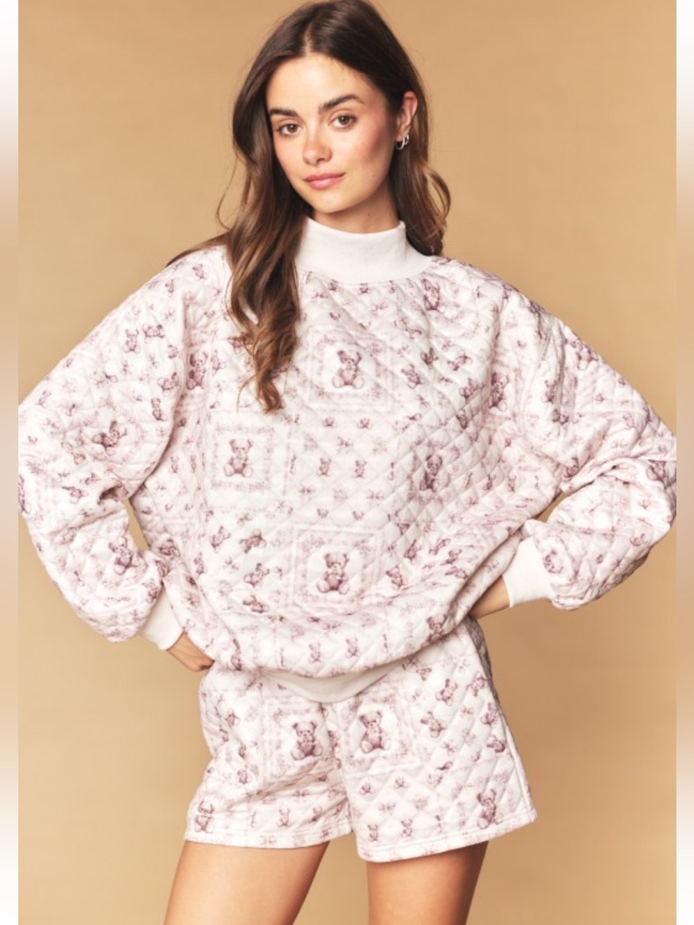 633. Rareraw quilted teddy bear print sweatshirt shorts set
